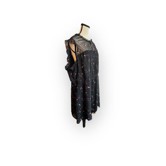Women’s 2X Reitmans Black Polka Dot Mesh & Floral Ruffled Sheath Dress 18 20 - Picture 3 of 8